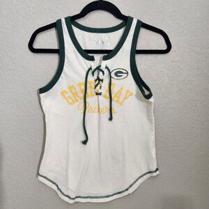 Green Bay Packers Womens Lace-Up Tank Top By Touch S White/Green NFL Apparel Siz